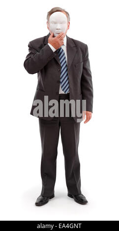 Business man covering his face with white mask Stock Photo