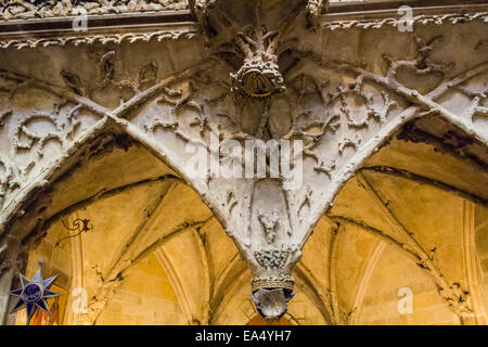 Architectural details inside Saint Vitus gothic Cathedral in Prague Stock Photo