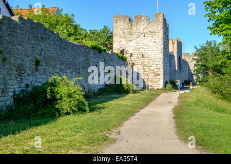 Visby city wall on Gotland in Sweden Stock Photo