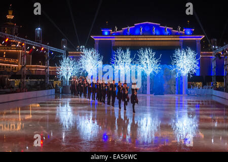 The ice show at the ice skating rink during Christmas market at Liseberg in  Gothenburg, Sweden. Stock Photo