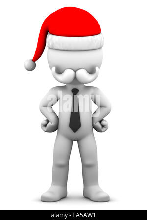 3d Businessman wearing tie and Santa Claus hat. Isolated on the white background Stock Photo