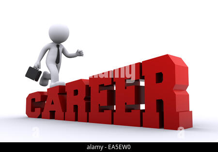 3d character climbing on the job ladder. Stock Photo