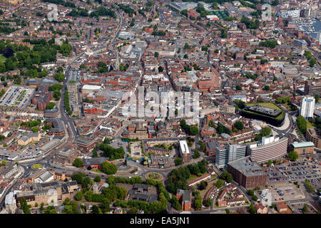 An aerial view of Ipswich Suffolk with the town centre, Football stadium offices and the marina on the River Orwell Stock Photo