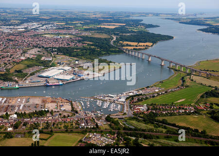 An aerial view of Ipswich Suffolk with the town centre, Football stadium offices and the marina on the River Orwell Stock Photo