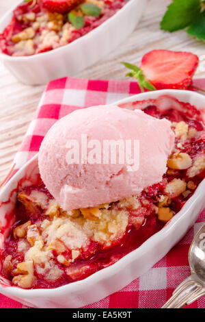 strawberry crumble whit ice cream Stock Photo