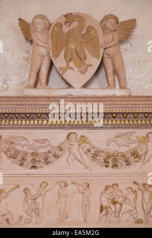 Detail of fireplace inside Palazzo Ducale, Urbino (UNESCO World Heritage Site), Le Marche, Italy Stock Photo