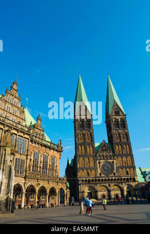 Rathaus and Dom, Town hall and cathedral, Marktplatz, main square, Altstadt, old town, Bremen, Germany Stock Photo