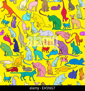 colored cats pattern Stock Photo