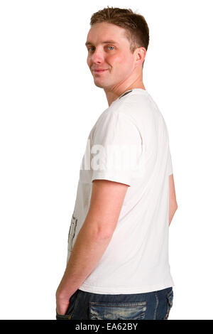 white T-shirt on a young man Stock Photo