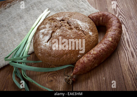 Composition with salami sausages Stock Photo