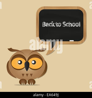 funny owl with school board Stock Photo