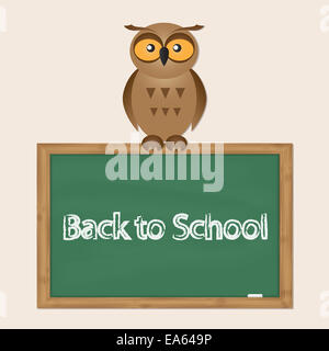 funny owl with school board Stock Photo