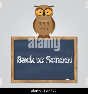 funny owl with school board Stock Photo