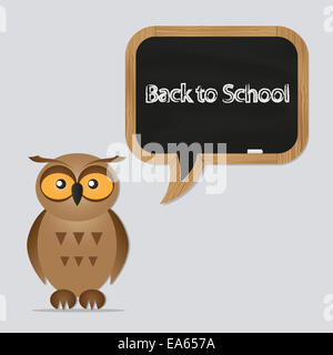 funny owl with school board Stock Photo