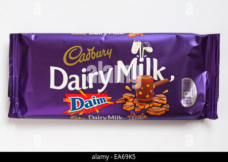 Bar of unopened Cadbury dairy milk fruit and nut chocolate in wrapper ...