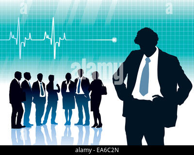 Alone man standing in front of big cardiogram with heartbeat Stock Photo