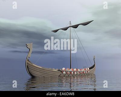 Viking drakkar - 3D render Stock Photo