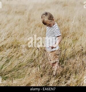 Boy standing in meadow Stock Photo