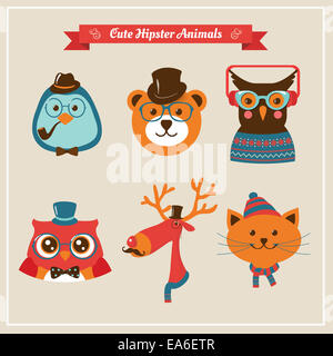Cute fashion Hipster Animals  pets Stock Photo