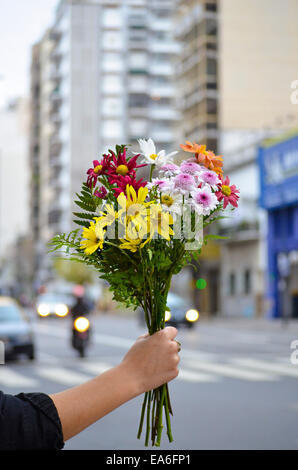 Argentina, Buenos Aires, Woman holding bunch of flowers