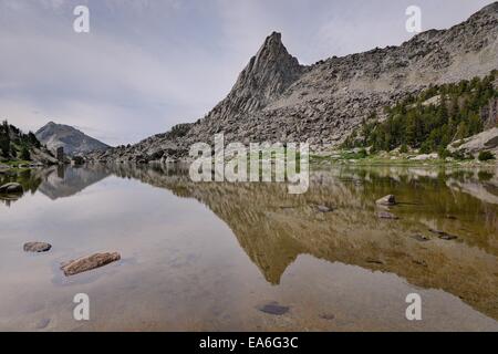 USA, Wyoming, Bridger-Teton National Forest, View of North Lake and Sundance Pinnacle Stock Photo