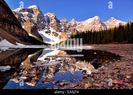 Canada, Banff National Park, View of Moraine Lake and Valley of the Ten Peaks Stock Photo