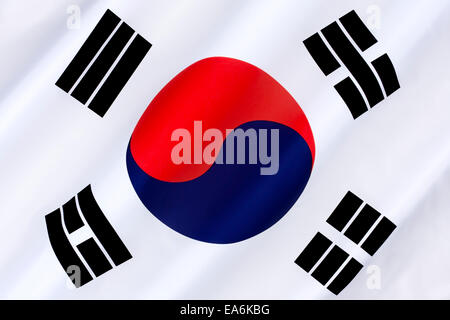 flag of South Korea or South Korean banner on wooden background Stock ...