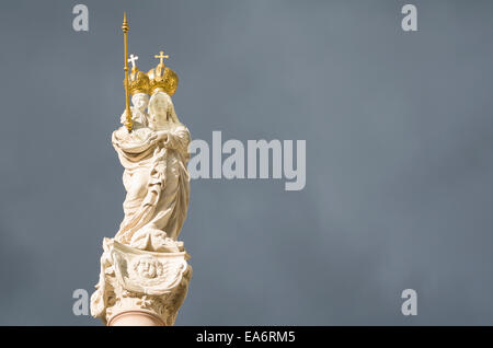 Statue of Virgin Mary and Baby Jesus with Golden Crowns Horizontal Stock Photo
