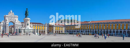 Praca do Comercio or Terreiro do Paco square, with the iconic Triumphal Arch and King Dom Jose I statue in Lisbon Baixa District Stock Photo