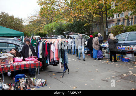 Battersea Boot Car Boot Sale on Dagnall Street in London UK Stock Photo