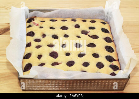 In the Polish kitchen, on the Polish table. Plum cake. Stock Photo