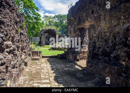 The Ermita Ruins in the town of Dimiao, Bohol Island, philippines are ruins of an old Spanish church built of coral limestone. Stock Photo