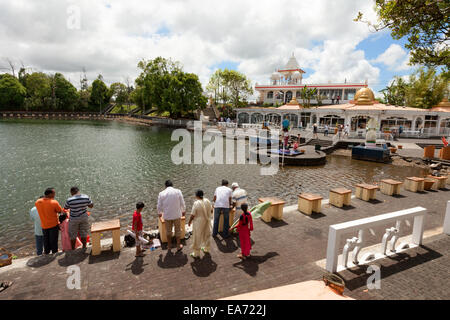 Hindu people worshipping at the temple, Grand Bassin lake, or Ganga Talao, Mauritius Stock Photo