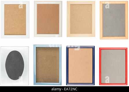 collection of old used picture frames with different backgrounds, isolated on white Stock Photo