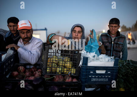 Suruc, Turkey. 07th Nov, 2014. Evening at a refugee camp in Suruc, Turkey on November 7, 2014. Credit:  Konstantinos Tsakalidis/Alamy Live News Stock Photo