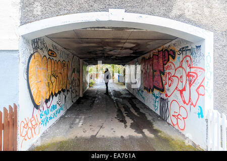 Throughway with graffiti in Reykjavik Icleand. Stock Photo