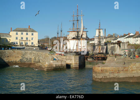 Kaskelot & Phoenix tall ships in Charlestown Harbour Cornwall Stock Photo