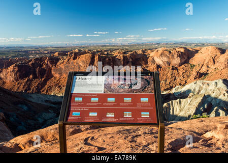 Information board at the Upheaval Dome, an impact crater at the Canyonlands National Park, Utah, USA. Stock Photo