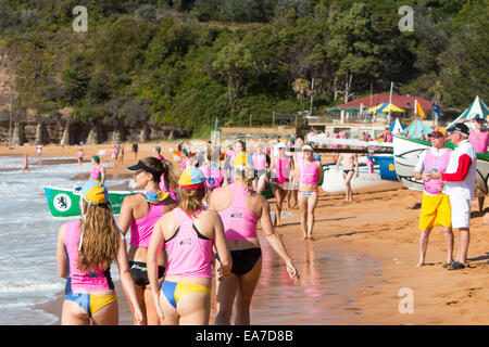 bilgola beachSydney, surf rescue life boats compete in the 14/15 championship races,australia Stock Photo