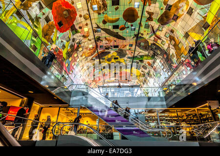 Interior view of the new Market hall or in Dutch Markthal Rotterdam in Rotterdam, South Holland, The Netherlands.
