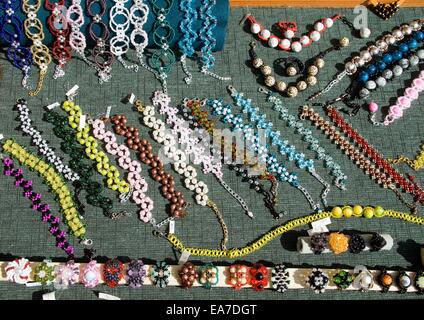 Costume jewelery and beads exhibited at the Ethnic Fair on 27th September 2014 Stock Photo
