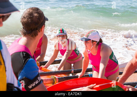 bilgola beachSydney, surf rescue life boats compete in the 14/15 championship races,australia Stock Photo