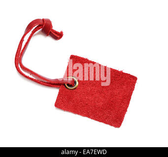 Red suede label isolated on white Stock Photo