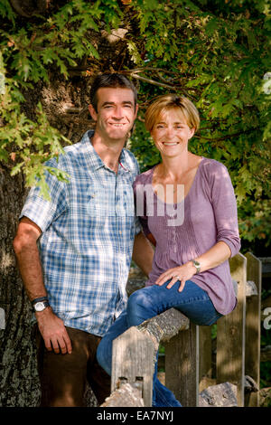 Co-owner Alison Nightingale and her husband Nick at their vineyard  Albourne Estate in West Sussex. Stock Photo