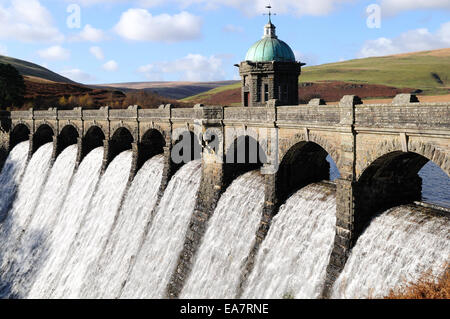 Craig Goch Dam overflowing Elan Valley Rhayader Powys Wales cymru UK GB Stock Photo