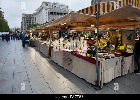 Flea market on Cathedral Avenue in Barcelona, Catalonia, Spain. Stock Photo