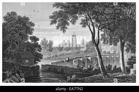 Holt Denbighshire Bridge over River Dee circa 1830 Stock Photo