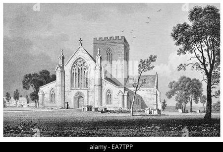 St Asaph Cathedral west aspect Flintshire circa 1830 Stock Photo