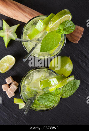 Summer fresh cocktail drinks served on stone Stock Photo