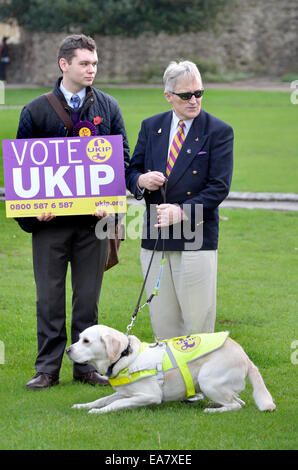 Rochester, UK. 8th Nov, 2014. Alun J Elder-Brown 'The Blind Blogger', Chairman and Secretary of UKIP, Tunbridge Wells. In Rochester with his guidedog Stock Photo